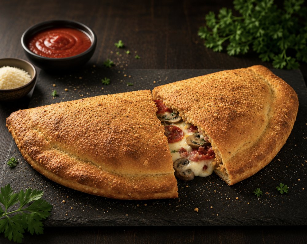 Hot, cheesy panzerotti baked fresh