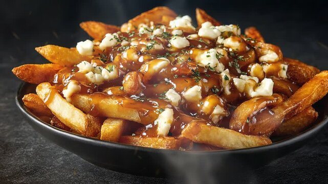 Poutine with gravy and cheese curds